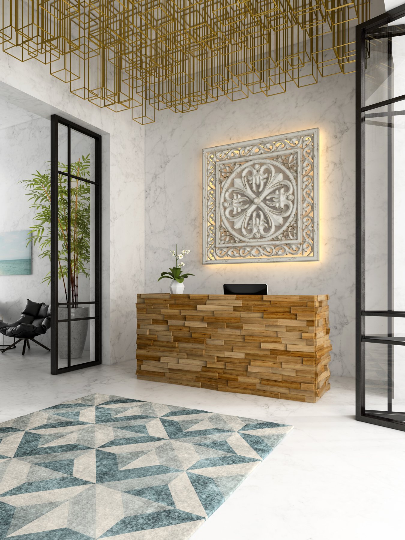 Interior of a Hotel Spa Reception 3D Illustration